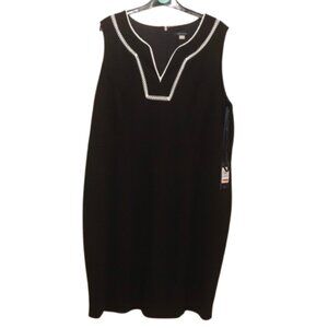 Tommy Hilfiger Black Scuba Crepe Lace Trim Sheath Sleeveless Dress, Size…